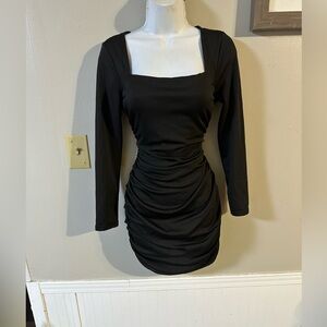 SHEIN Black Long-Sleeve Ruched Mini Dress